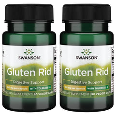 Swanson Gluten Rid with Tolerase G bottle closeup, vegan capsules for gluten digestion support