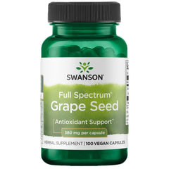 Swanson Grape Seed capsules bottle demonstrates antioxidant support for everyday wellness.