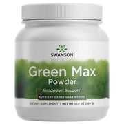 Swanson Green MAX Powder bottle front view highlighting nutrient-dense greens for daily wellness