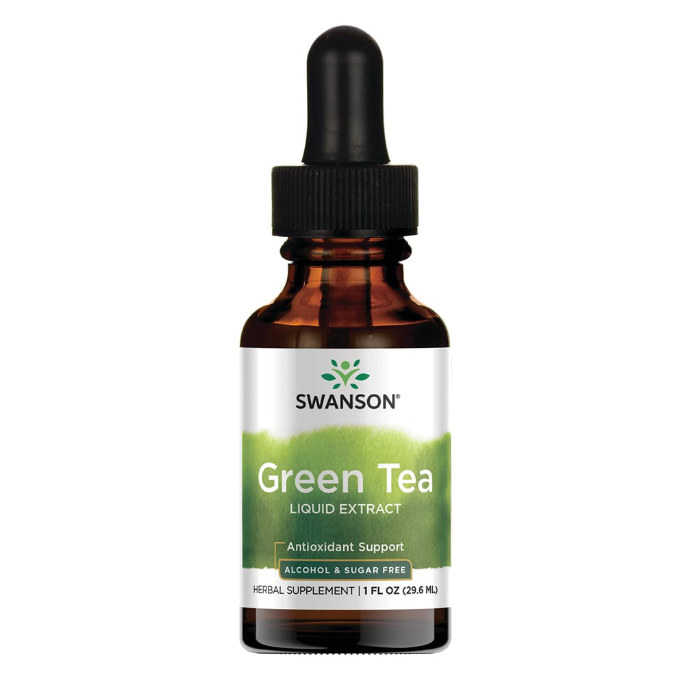 Swanson Green Tea Liquid Extract bottle with alcohol-free formula for easy daily use.