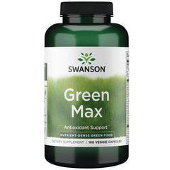 Swanson Greens Green MAX capsules arranged for GI comfort and wellness