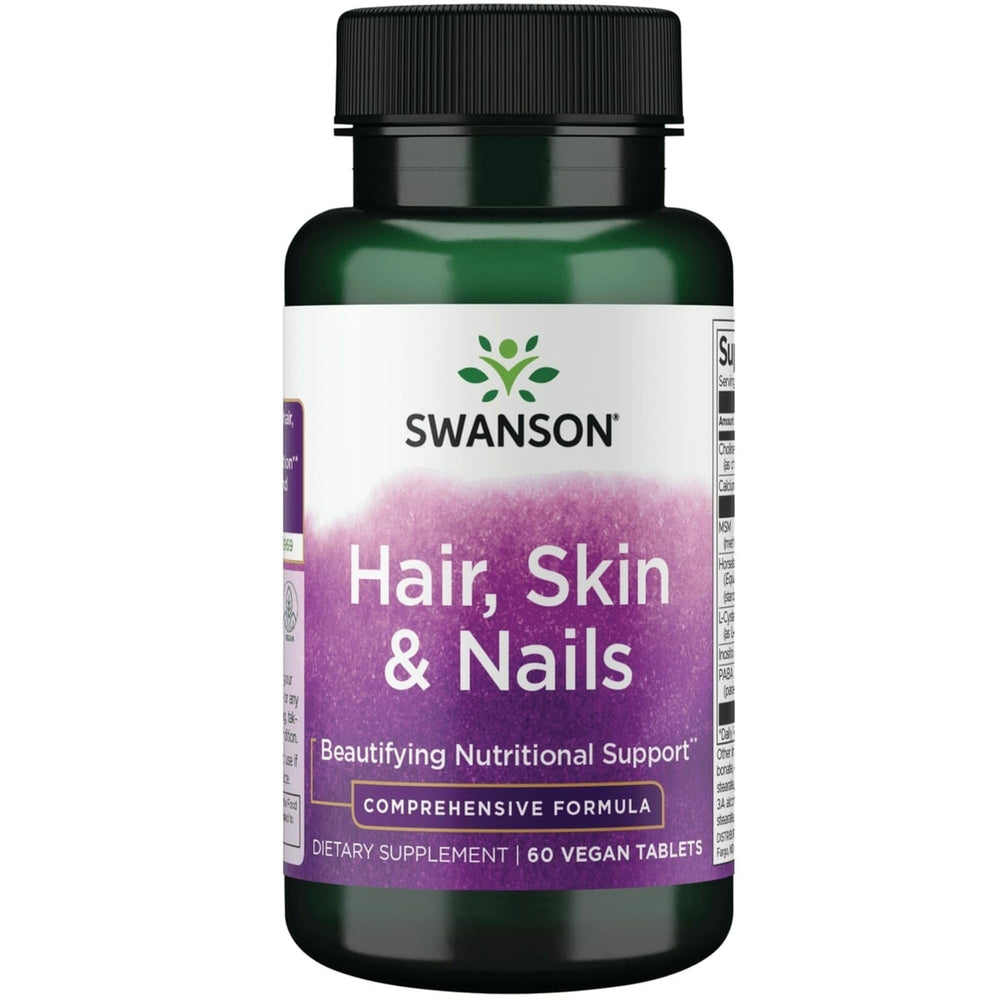 Swanson Hair Skin Nails 60 Tabs bottle with tabs, supporting daily beauty maintenance
