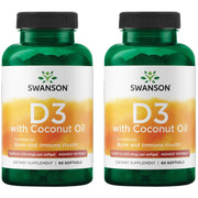 Swanson high-potency D-3 coconut softgel bottle for bone health support.