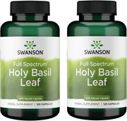 Swanson Holy Basil Leaf bottle with capsules for daily stress support.