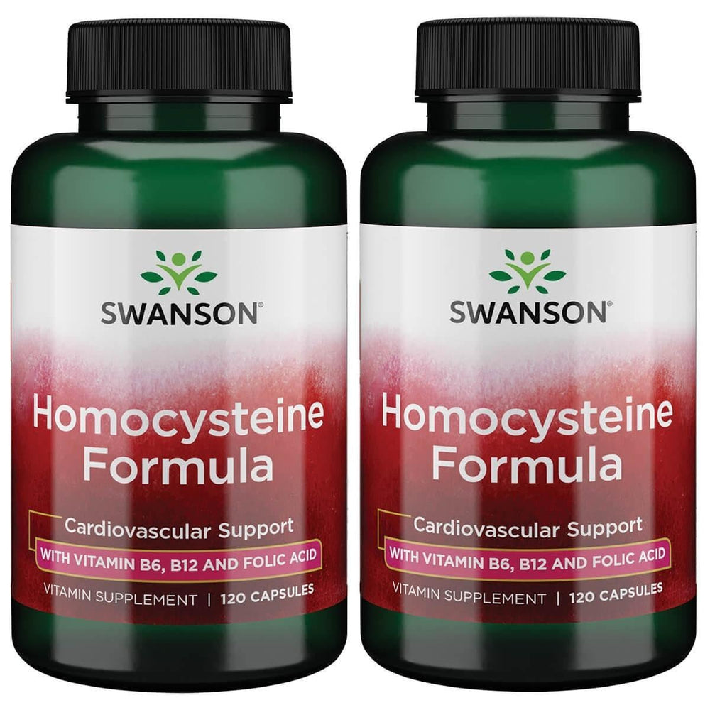 Swanson Homocysteine Formula bottle with label and capsules for daily wellness.