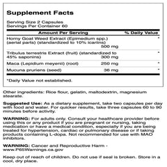 Close-up of Swanson Horny Goat Weed Complex capsules highlighting standardized 1% icariins