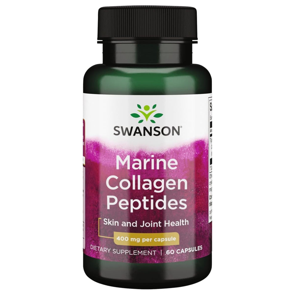 Swanson hydrolyzed fish collagen Type I capsules bottle front promotes convenient daily joint support.