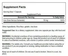Swanson Iron 18mg per capsule supports steady iron intake.