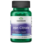 Swanson Iron Citrate bottle close-up with vegetarian capsules for daily use.