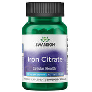 Swanson Iron Citrate bottle close-up with vegetarian capsules for daily use.