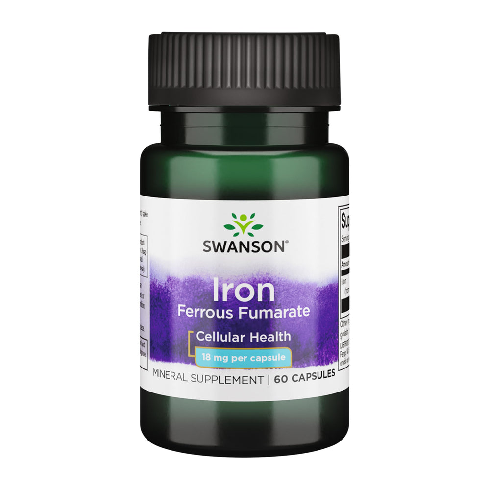 Swanson Iron bottle label showing daily energy support potential.