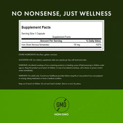 Swanson Iron ferrous fumarate daily-use packaging emphasizing convenient capsule routine.