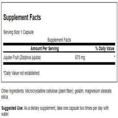 Closeup of Swanson Jujube Fruit capsules highlighting 675 mg dose