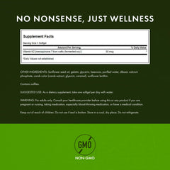 Swanson K2 label close-up highlights natto-derived MK-7 content for daily use.