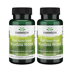 Swanson Kudzu Full Spectrum bottle image shows heart and liver wellness potential.