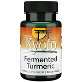 Swanson Kyoto Fermented Turmeric bottle shows high-curcuminoid formula for daily digestive support.