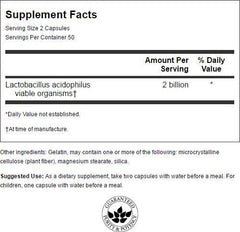 Close-up of Swanson Lactobacillus Acidophilus capsules for daily gut support