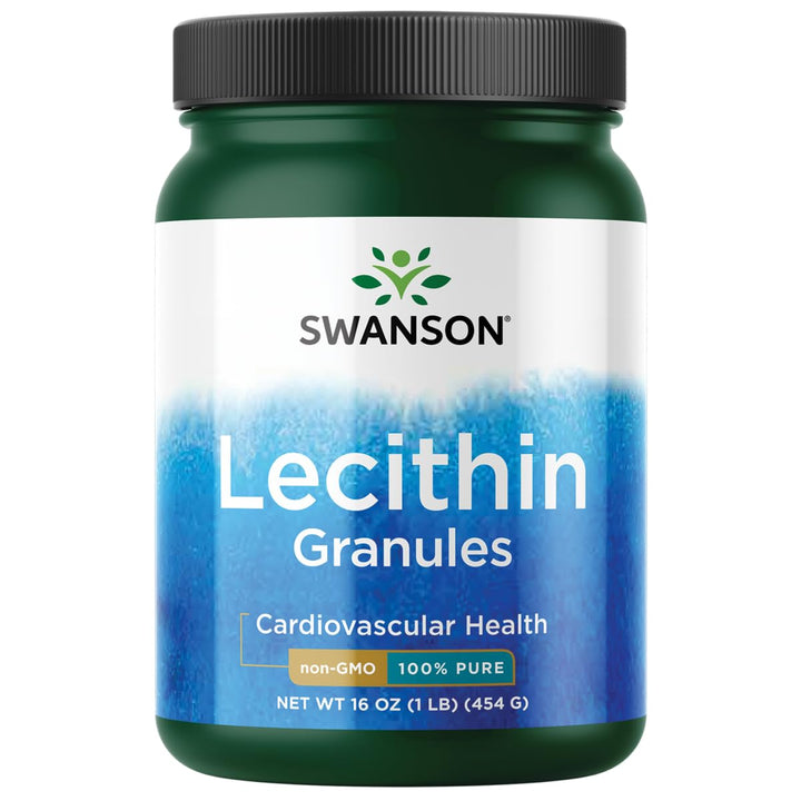 Swanson Lecithin Granules bottle for daily use and potential heart-support benefits.