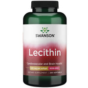 Swanson Lecithin Non-GMO 520 mg bottle label highlighting cardiovascular support and lipid balance.