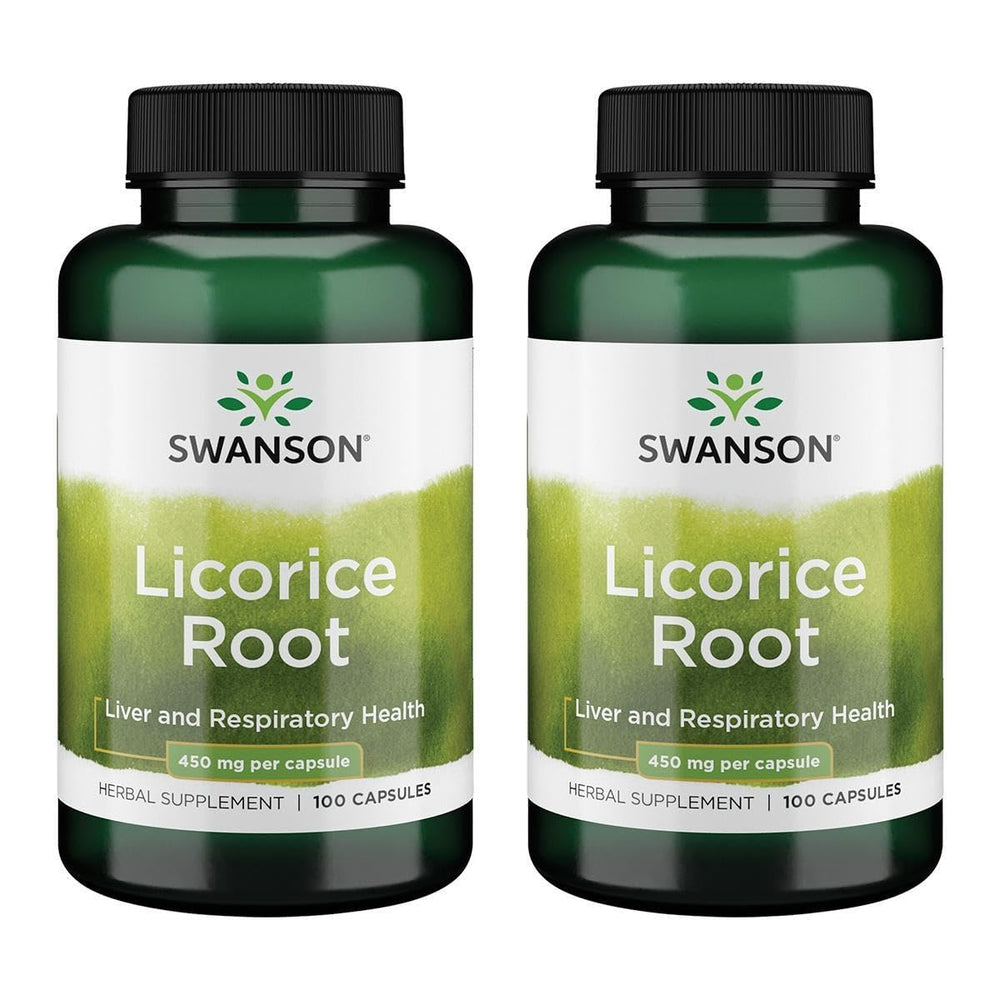 Swanson Licorice Root bottle with 450 mg capsules for digestive support