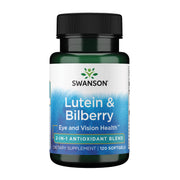 Swanson Lutein Bilberry softgels bottle promoting eye health and daily comfort.