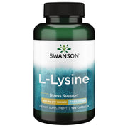 Swanson L-Lysine 500 mg bottle front, supports daily stress response.