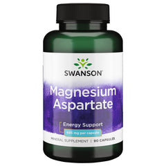 Swanson Magnesium Aspartate 685 mg bottle with capsules supporting cellular energy and muscle function.