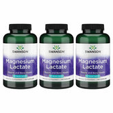 Swanson Magnesium Lactate bottle front showing 3-pack convenience for daily mineral support