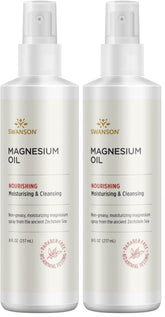 Swanson Magnesium Oil Spray bottle highlighting Zechstein magnesium for easy topical soothing.