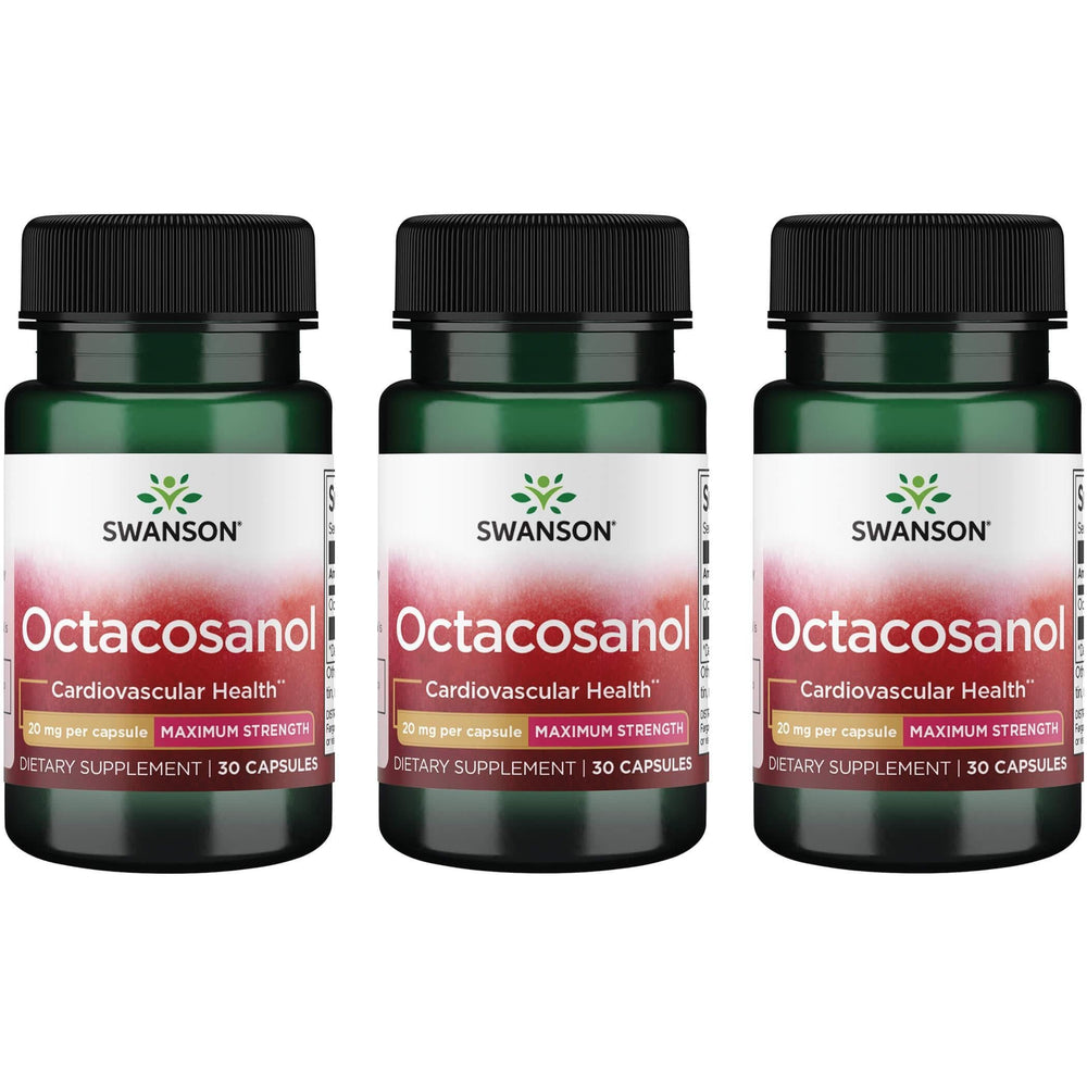 Swanson Maximum-Strength Octacosanol 20 mg capsules in a 3-pack for potential cardiovascular wellness support.