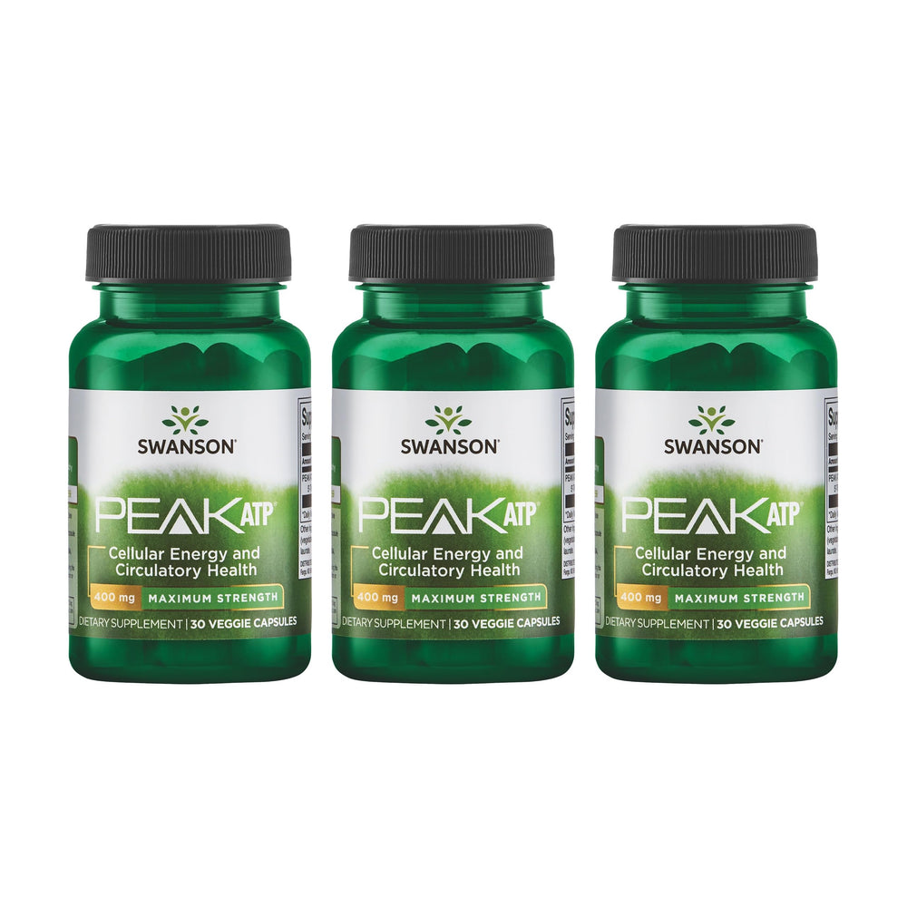 Swanson Maximum Strength Peak ATP bottle with capsules for energy support.
