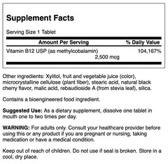Swanson Methylcobalamin bottle label showing vegan B-12 for nervous system support