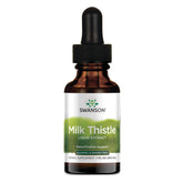 Swanson Milk Thistle Liquid Extract bottle highlighting alcohol-free formula