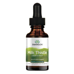 Swanson Milk Thistle Liquid Extract bottle highlighting alcohol-free formula