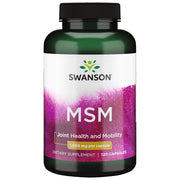 Swanson MSM 1000 mg bottle label — potential support for joints and skin.