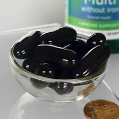 Closeup of Swanson softgels, smooth and easy to swallow.