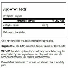 Close-up of Swanson N-Acetyl L-Tyrosine capsules for easy daily dosing.