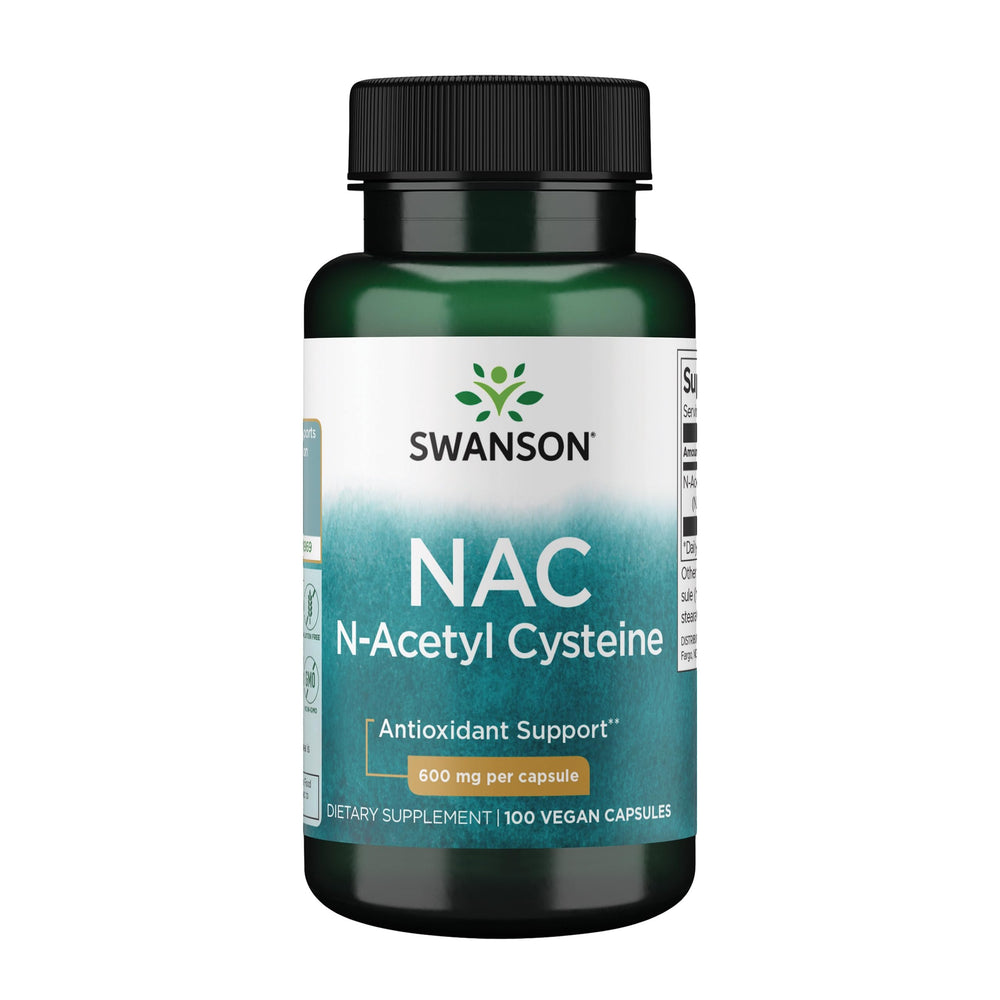 Swanson NAC bottle 600 mg shown for daily antioxidant support.
