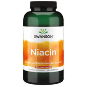 Swanson Niacin bottle cap close-up showing metabolism support for daily energy.