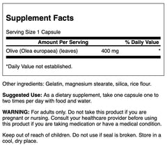 Swanson Olive Leaf 400 mg capsules closeup highlighting antioxidant-rich formula for heart health support
