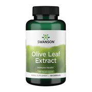 Swanson Olive Leaf Extract bottle close-up highlighting 20% oleuropein potency for immune support