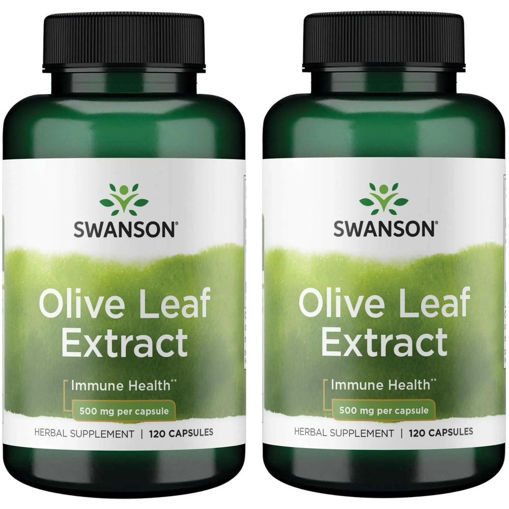 Swanson Olive Leaf Extract bottle front highlights 20% oleuropein potency for wellness support.