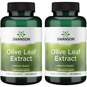 Swanson Olive Leaf Extract bottle front highlights 20% oleuropein potency for wellness support.