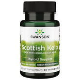 Swanson organic Scottish kelp bottle showing 750 mg per capsule for thyroid support and energy potential