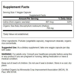 Swanson organic Scottish kelp capsules closeup highlighting vegetarian formula and iodine content
