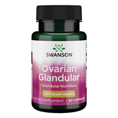 Swanson Ovarian Glandular bottle and capsules for daily wellness.