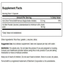 Swanson Ox Bile bottle label closeup with standardized content