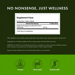 Swanson Papain Papaya Enzyme capsules-closeup emphasizes mild, odor-free use