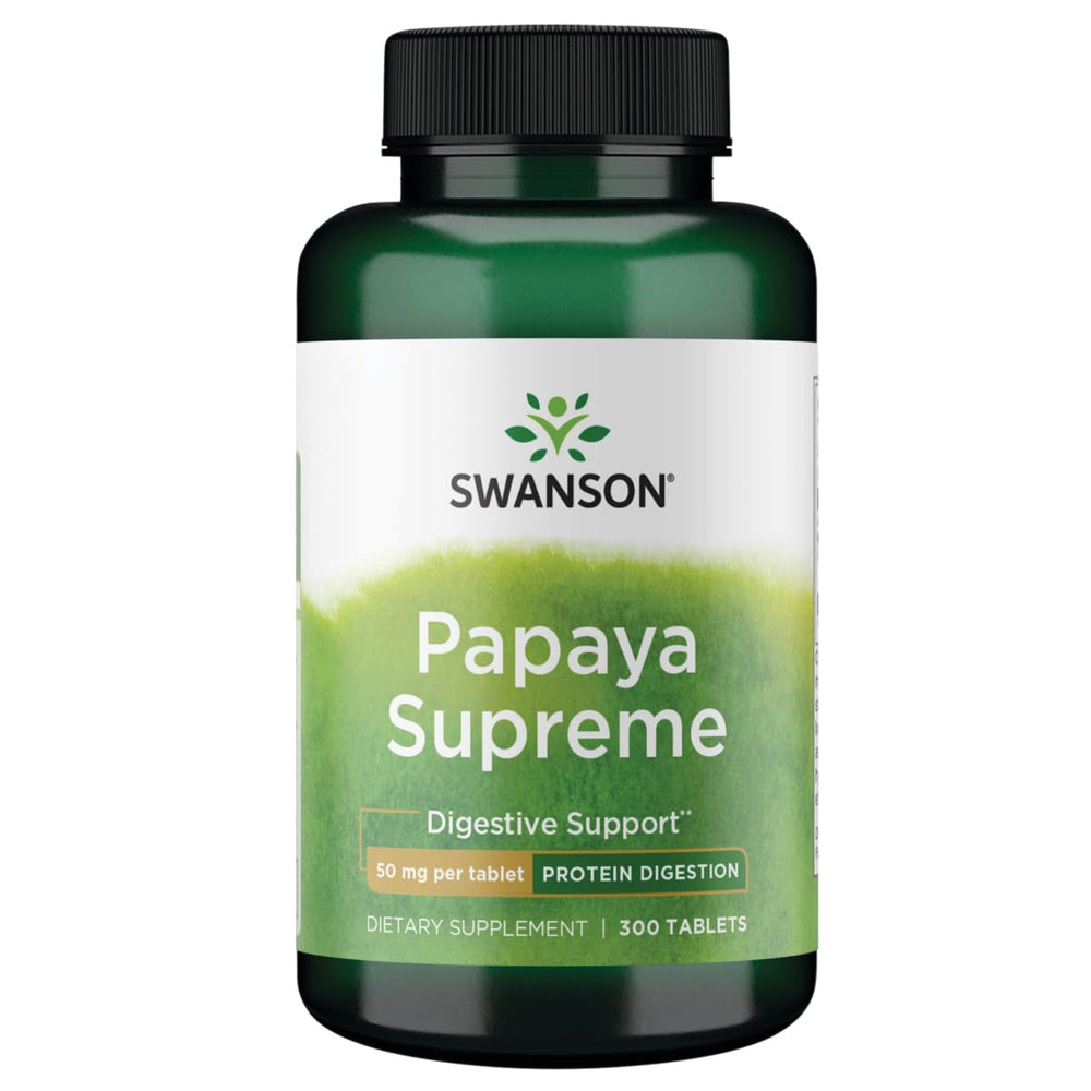 Swanson Papaya Supreme 50 mg tablets designed to support protein digestion.