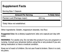 Swanson Plantago Major capsules image highlights 400 mg per serving for everyday use